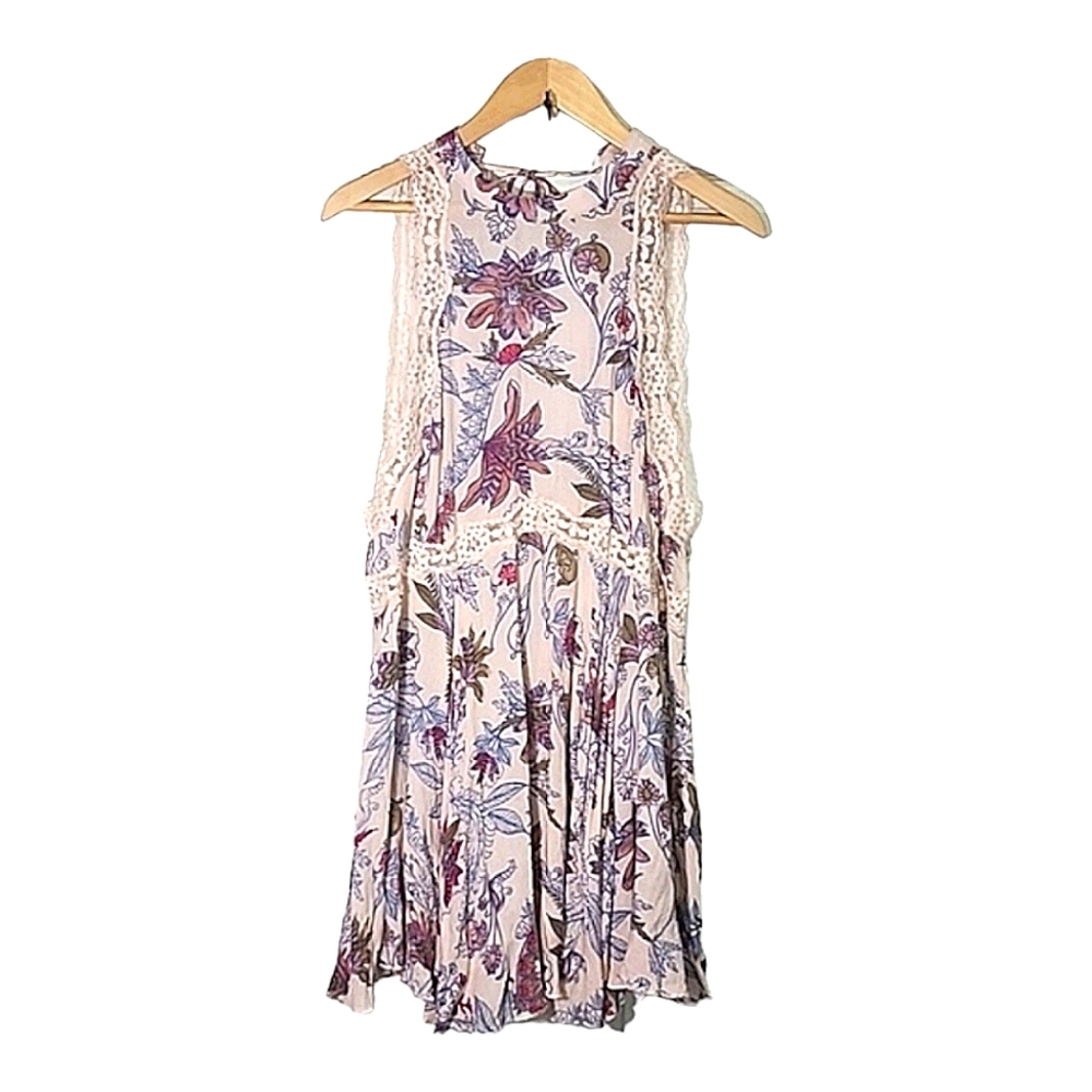 Free People She Moves Chemise high neck lace trim mini dress size S - Picture 2 of 6